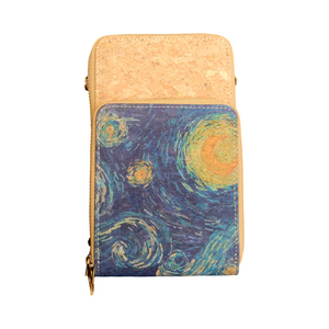 Cork Crossbody Phone Bag with Triple Zipper Design