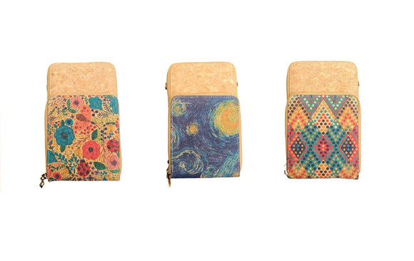 Cork Crossbody Phone Bag with Triple Zipper Design